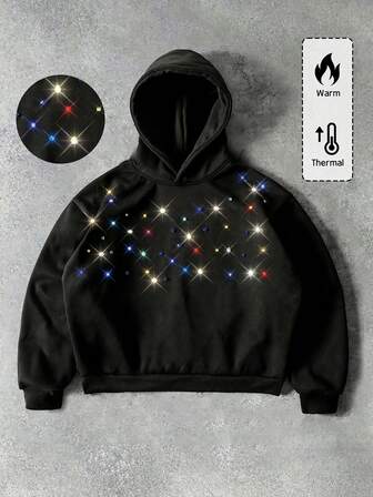 Sudadera con capucha de ajuste holgado con decoración de diamantes brillantes para hombre