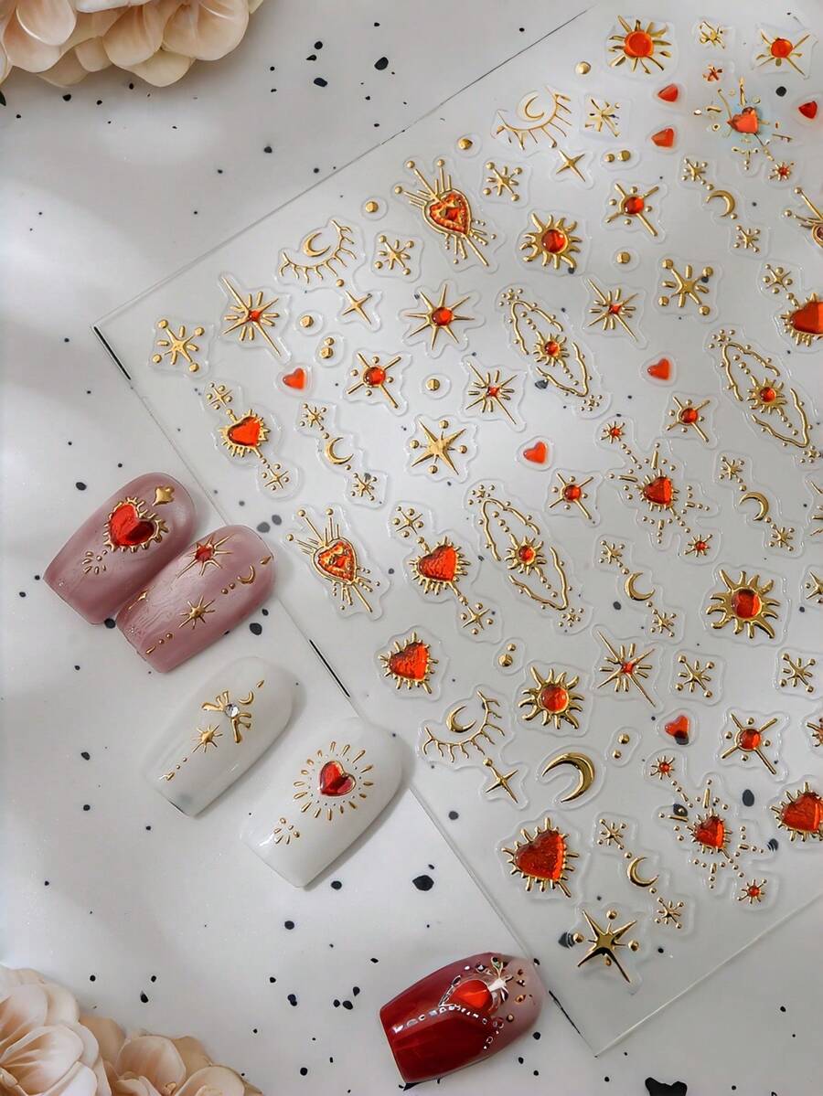 1张3D美甲贴纸，金色圣诞蝴蝶结激光闪亮浮雕设计，易于粘贴，DIY美甲贴花，适用于节日派对美甲装饰 - 彩色 - 查看 1