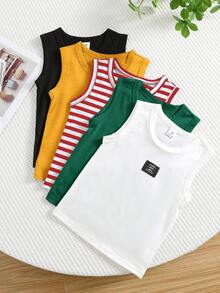 SHEIN 买一送四，男童5件套舒适字母拼接休闲背心，适合户外活动、学校、居家休闲和专业运动。 - 彩色 - 查看 5