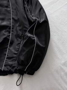 AXEPEAK 男士撞色滚边拉链休闲宽松长袖夹克外套 - 黑色 - 查看 4