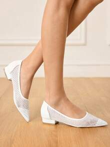 CUCCOO HITCHD Giày bệt mũi nhọn đính đá cho nữ - trắng - Xem 6