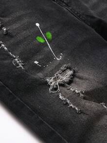 Manfinity Roughcore 男士口袋做旧修身休闲牛仔裤 - 黑色 - 查看 4