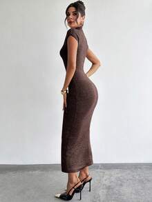 Firerie 优雅高领宽松休闲百搭无袖针织背心，适合外出、上学、秋冬季穿着。 - 棕色 - 查看 2