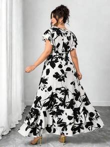 SHEIN Tall CURVE Plus Size Women's Floral Print Romantic Dress, Suitable For Dates, Commuting, Everyday Wear, Fashion, Spring/Summer - Multicolor - View 2