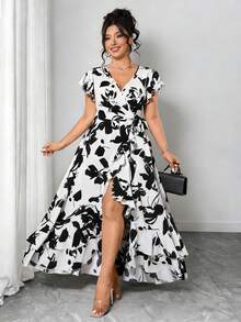 SHEIN Tall CURVE Plus Size Women's Floral Print Romantic Dress, Suitable For Dates, Commuting, Everyday Wear, Fashion, Spring/Summer - Multicolor - View 3