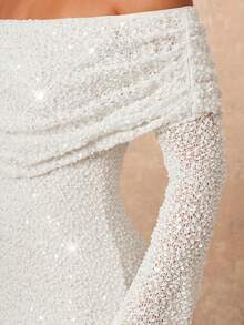Lumalex Đầm mini nữ mùa xuân sớm, màu trơn, trễ vai, thiết kế đính sequin, thời trang cao cấp, sang trọng, thích hợp cho năm mới, phong cách mới, dự tiệc, dạ hội, tiệc tùng, tiệc cưới, tiệc tùng mùa thu, tiệc Al-Adha, tiệc năm mới, phong cách dự tiệc, đầm dự tiệc mùa thu. - trắng - Xem 5
