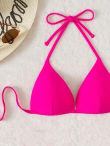 Swim Basics 女士纯色挂脖系带性感比基尼泳衣上装