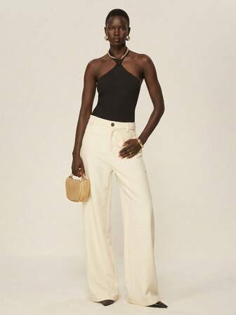 ATUI Studio Top ajusté à encolure bâtière décoré de perles pour femmes, style Y2K