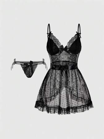 Kawaii Women's Cute Polka Dot Lace Sexy Lingerie Set