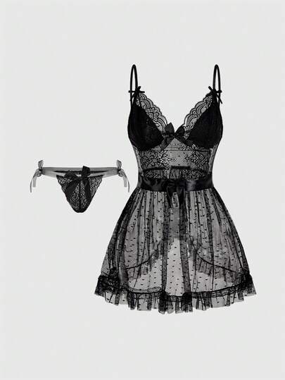 Kawaii Damen süßes Polka Dot Spitzen sexy Dessous Set