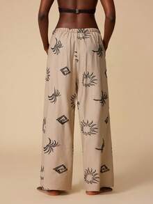 Swim Chiccia Women's Vacation Sun Print Drawstring Waist Wide Leg Coverup Pants