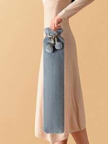 1pc Long-Shaped Hot Water Bag, Water-Filling Hand Warmer, Anti-Explosion, Winter Warm Supplies (Due To Different Batches, The Lines And Colors Of The Inner Liner May Vary. We Apologize For Any Inconvenience Caused,Silk Ribbon Fabric Cover, Rib Color, Design Randomly Assorted) - Default - View 12