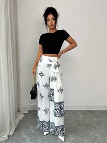 Selianne Women Spring Printed Long Pants Simple Fashion Style Suitable For Summer With Waist Belted Casual For Women - Apricot - View 5