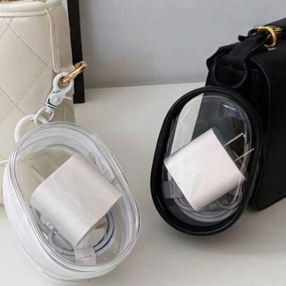 Mini Transparent Cable Storage Box Portable Cord Organizer For Charger Earphones Power Bank Data Cords Tech Accessories Travel Office Home Car Storage Case Electronic Gadget Organizer Neat Tidy Essential