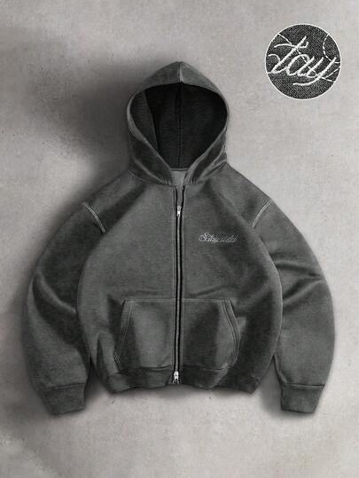 PAVTROS Men's Long Sleeve Casual Embroidered Versatile Comfortable Hooded Sweatshirt Sweatshirt Hoodie Jacket Mens Street Wear Zip Up Grey Zip Up Hoodie Men Graphic Zip Up,A Stylish Streetwear Versatile Item, Perfect As A Gift For Your Boyfriend.