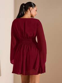 SHEIN BAE Vestido ajustado con abertura lateral y aplicaciones de lentejuelas para mujer de talla grande, adecuado para primavera/verano, principios de otoño, Halloween, lentejuelas, atuendo de fiesta, sexy, elegante - Burdeos - Ver 6