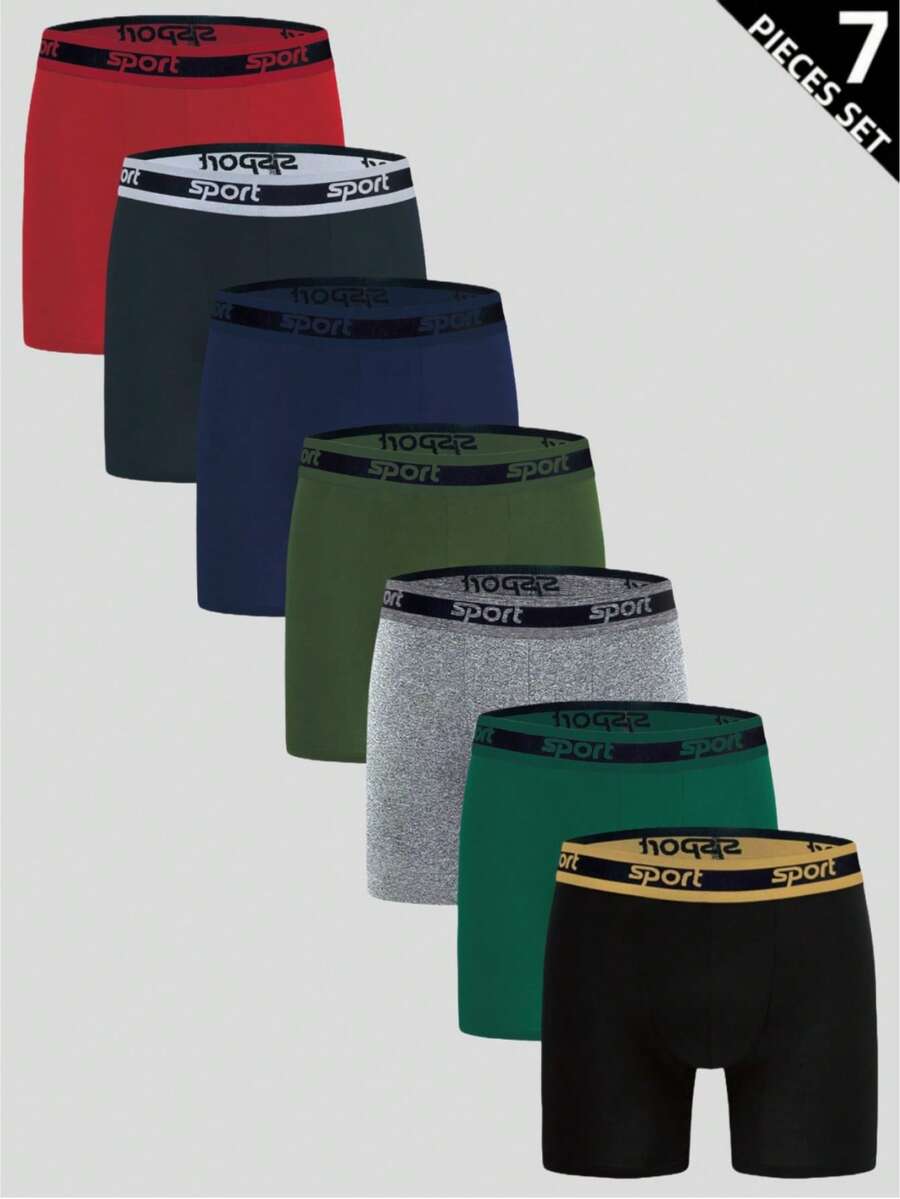 7pcs/Set Men's Letter Waistband Casual Boxer Briefs - Multicolor - View 1