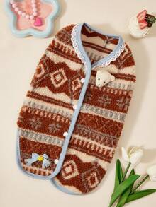 PETSIN 宠物狗背心 - 秋冬款可爱小熊毛绒背心 小型犬比熊泰迪熊保暖加厚抓绒毛衣 - 咖色背心馬甲 - 查看 2