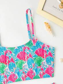 SHEIN Tween Girl Shell Print Swimsuit Set, Fashionable & Cute Bikini Set For Swimming, Beach Party - Mint Green - View 4