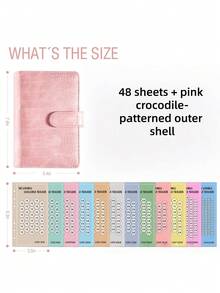 48 Sheets/Set, Pink Crocodile-Patterned Cover, 6-Hole A6 Sheet Size, 30-Day Savings Challenge ( USD /EUR). - Multicolor - View 3