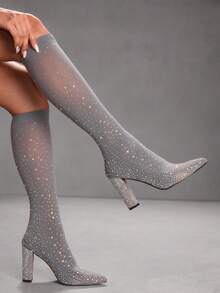 CUCCOO SZL Women Fashion High Heels Pointed Tops Shiny Ankle Boots Halloween, Christmas, Date Night Dresses Valentine's Day - Dark Grey - View 2