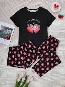 3pcs/Set Teen Girls Cute Avocado Print Pajama Set Includes Long Pants, Shorts, And Short Sleeve Top - Multicolor - View 6