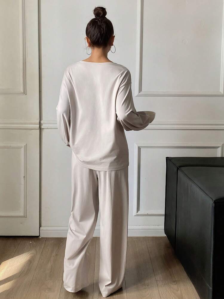 Minimalist Twist Design Knit Loose Women Pajama Set