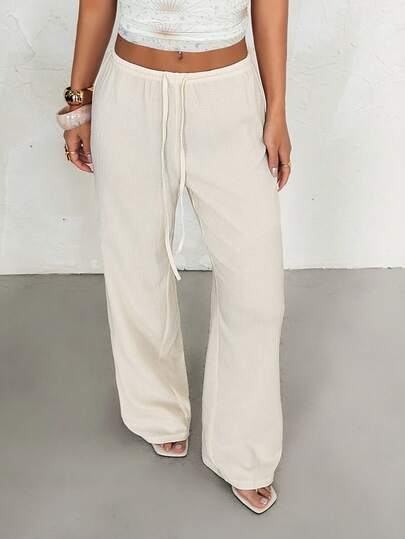 SHEIN PETITE Women Solid Color Casual Trousers, Fashionable For Daily Wear Loose Pants For Women