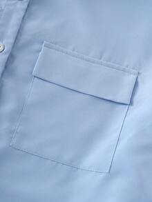 GlowEve Women's Contrast Trim Front Button Elegant Office Long Sleeve Shirt - Blue - View 5