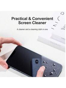 这款多功能便捷屏幕清洁剂是一款二合一清洁套装，适用于智能手机、平板电脑和车载娱乐系统屏幕。它集喷雾和擦拭功能于一体，喷出的细雾易于清洁。本产品采用温和无刺激的清洁液，适用于手机、平板电脑、电视和显示器等各种设备的屏幕。