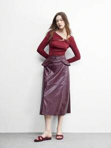 CUCCOO BIZCHIC 女士时尚酒红色绒面革系带凉鞋，金色搭扣 - 时尚露趾平底凉鞋，适合休闲和日常穿着 - 酒紅色 - 查看 8