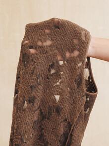 Anewsta Áo tank top nữ không tay cổ cao màu nâu, khoét ren. - màu nâu - Xem 8