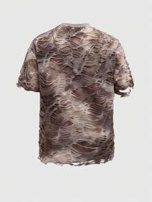 ROMWE MEN Grunge Punk Áo thun nam dáng rộng, phong cách bụi bặm hậu tận thế. - Màu be - Xem 2