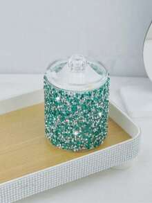 1PC Rhinestone Cotton Swab Storage Box, Makeup Pad Pads, Cotton Swabs, Toothpicks, Dental Floss, Hair Ties, Small Items Round Organizer, Makeup Table And Office Desk - Multicolor - View 15