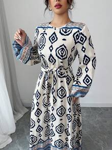 Lacomfia Vestido de manga larga con jacquard tejido para mujer - lago azul - Ver 5