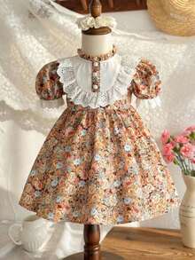 LMoss Kids 女婴花卉蕾丝荷叶边修身连衣裙 - 彩色 - 查看 5