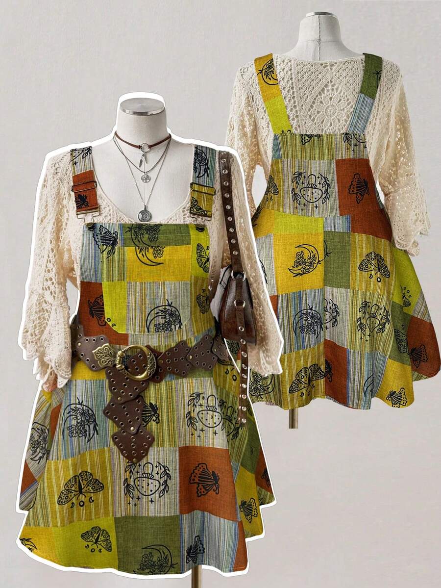 Sunspun Đầm hai dây họa tiết Bohemian nhiều màu sắc dành cho nữ cỡ lớn - Nhiều màu - Xem 1