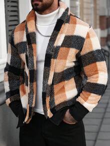 Manfinity CasualCool Áo khoác nam dáng suông, bán chạy nhất trên INS. Thích hợp mặc hàng ngày, áo khoác nam, phù hợp cho dịp Giáng sinh, Năm mới, tiệc tùng, ăn tối, mùa thu/đông. Áo khoác nam tay dài kẻ caro trắng ấm áp kiểu Mỹ, quà tặng cho bạn bè, chồng, bạn trai. - Màu Khaki - Xem 6