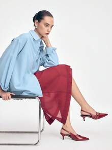 Mnmlis Pointed Toe Backless Heeled Sandals, Casual & Commuting Valentine's Day - Burgundy - View 6