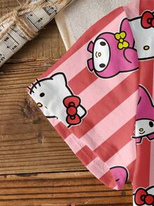 HELLO KITTY AND FRIENDS | SHEIN 少女卡通标语图案撞色条纹T恤 - 白色 - 查看 6