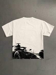 Manfinity Roghcode Áo thun ngắn tay dáng rộng thoải mái in hình bóng xe đua F1 dành cho nam, thời trang cho các buổi hẹn hò, tiệc tùng, quà tặng cho bạn trai. - Màu be - Xem 2