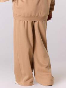 MUSERA Plus Straight Leg Patch Logo Tracksuit Bottom Joggers   Casual Everyday Basics Cosy Spring - Khaki - View 2