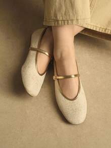 Rosivie Giày bệt thời trang thường ngày có khóa cài dành cho nữ - Màu be - Xem 1