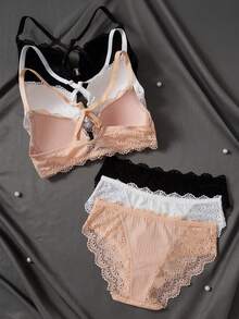 DesireSculpt 6件套性感蕾丝拼接女士内衣套装 - 彩色 - 查看 2