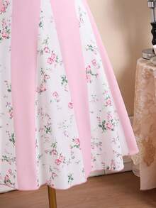 SHEIN Đầm không tay phối vạt chéo họa tiết hoa in kỹ thuật số, khóa kéo, trang trí nơ thanh lịch, phù hợp cho nữ sinh tuổi teen, mùa xuân/hè, mặc thường ngày, đi nghỉ mát, dự tiệc. - Hồng - Xem 6