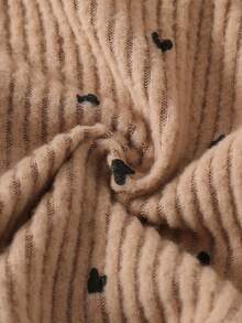 SHEIN Baby Unisex Infant Toddler 0-3Y Elegant Camel Color Heart Print Long Sleeve Cardigan Top And Solid Black Pants Set, Black Bow Accent, Suitable For Outings, Casual, Party - Multicolor - View 6