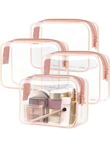 4 件套时尚简约男女通用洗漱包，防水透明化妆包，容量 1 夸脱，适合旅行，男女皆宜，可携带登机，可赠送 1/2/3 件。 - 粉色 - 查看 12