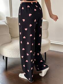 Dream Adore Women's Cute Heart Print Bow Tie Pajama Pants Valentine's Matching Pj Pants - Black - View 2