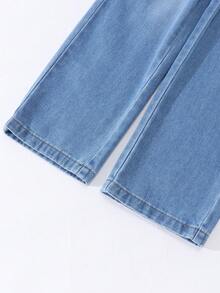 Tween Boy Cool Multi-Pocket Casual Street Style Drawstring Waist Washed Blue Denim Jeans - Light Wash - View 6