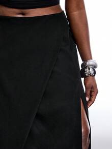 SHEIN EZwear 大码黑色不对称下摆半身裙 - 黑色 - 查看 6